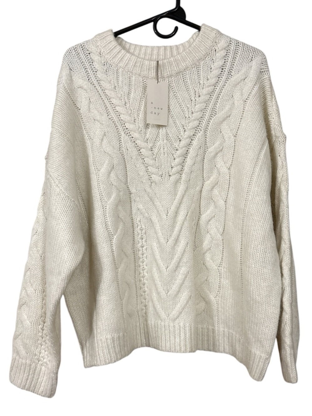 a new day Cream Cable Knit Crewneck Sweater